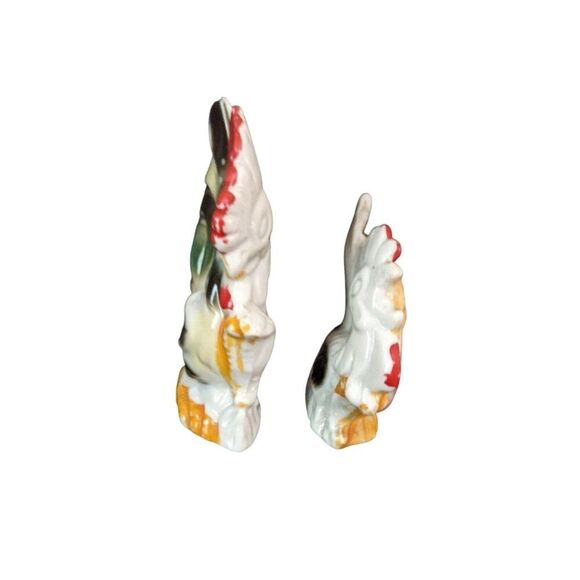 Vintage Hand-Painted Rooster Ceramic Figurines Set Made In Japan Farmhouse Decor - Picture 2 of 6